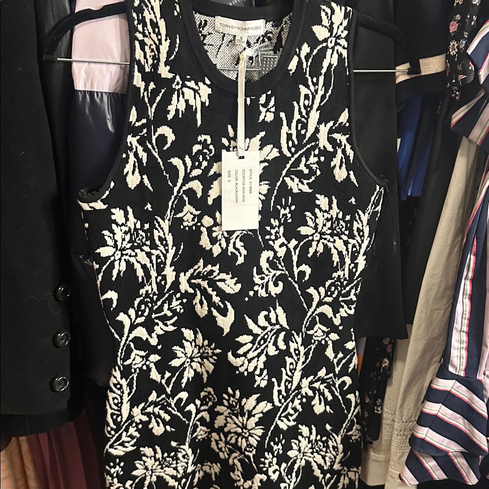 Tory Burch Black and White Floral Knit Sheath Dress